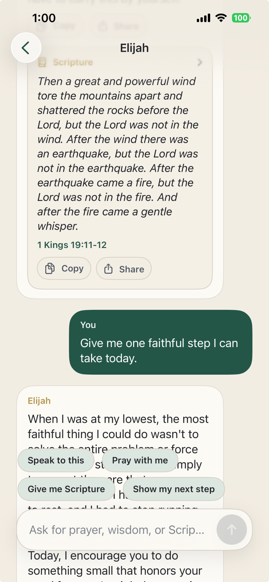 Conversation with Elijah quoting 1 Kings 19:11-12